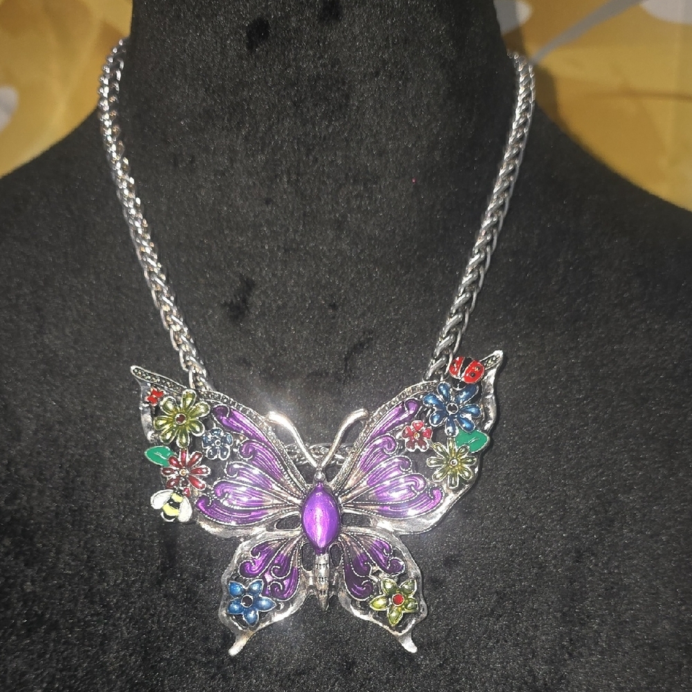 Purple Colorful Butterfly Pendant Necklace